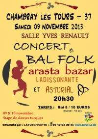 Concert Bal Folk. Le samedi 9 novembre 2013 à Chambray-lès-Tours. Indre-et-loire.  20H30